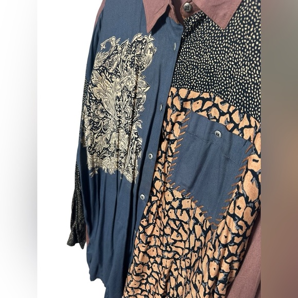 Vintage Patchwork Bohemian Button Up | Womens Size XL Whimsical Fall Long Sleeve - Picture 3 of 5